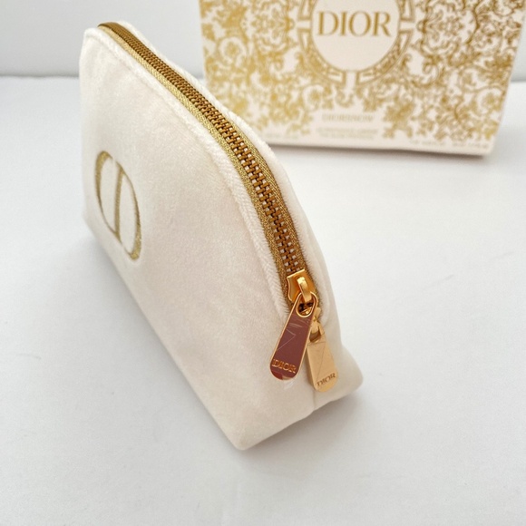 Christian Dior Gold Embroidered CD White Cosmetic Pouch Bag - Picture 5 of 8